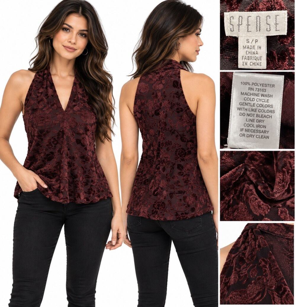 Y2K Romantic Goth Spense Petite Halter Top Size PS Burgundy Burnout Velvet NWT